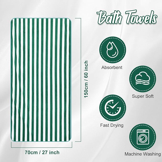 SmoothNovelty 8 Pack Microfiber Bath Towels Bulk 27'' x 60'' Oversized Bath Towel Highly Absorbent Extra Large Shower Sheets Soft Drying for Beach Pool Bathroom Salon Party(Wide Stripe,Green) - Image 2