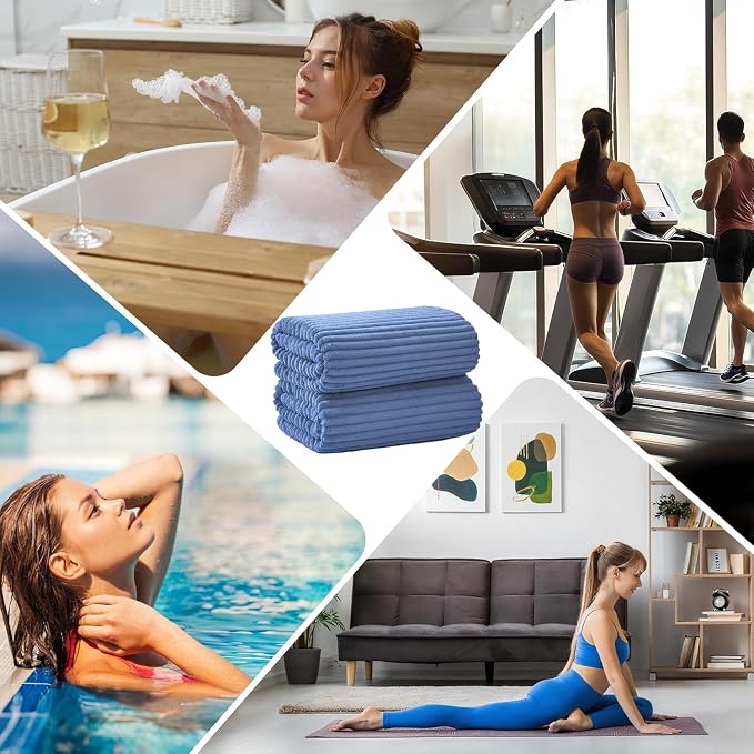 6 Piece Bath Towel Set, 30"x60" Microfiber Towels, Blue | Quick dry, Highly Absorbent,shower towels for bathroom gym,2 large Bath towels,2 hand towels,2 washcloths - Image 6