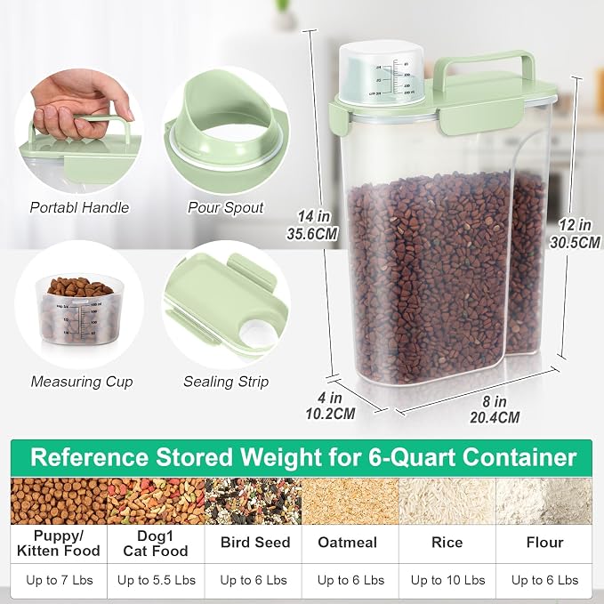 TBMax Cat Dog Food Storage Container 5 to 7 lbs, Secondary Pet Food Storage Beyond a Large Dog Food Bin for Daily Use, Easy-Pouring Bird Seed Dispenser, Travel Kibble Container for Outdoor-Light Green - Image 3