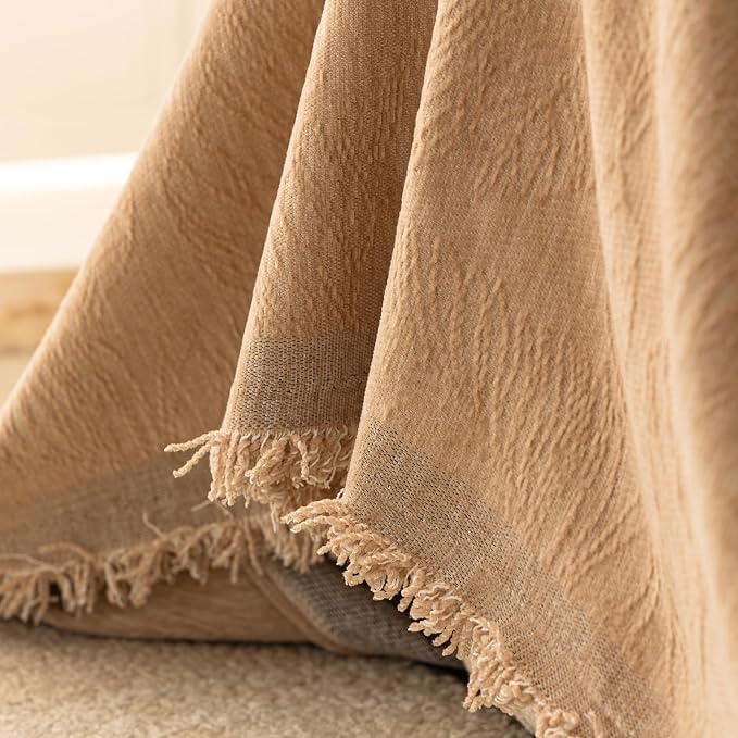 Brown Boho Couch Covers for Sofa Washable for 2 Cushion Couch,71''X118'' | Chenille Furniture Protector Sofa Couch Cover for Dogs, Soft Breathable Sofa Slipcover, Couch Throw Blankets with Tassels - Image 4