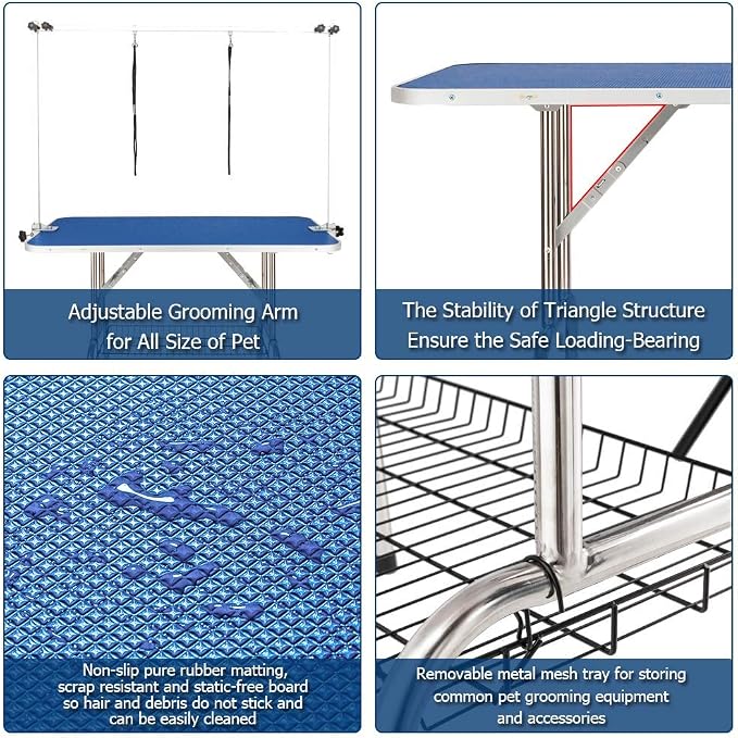 Bonnlo 32-inches Pet Grooming Table, Portable Dog Grooming Table with Arm Noose & Mesh Tray, Adjustable Foldable Pet Groom Table Stand for Dog Cat, Maximum Capacity Up to 330 LBS (32in) - Image 5