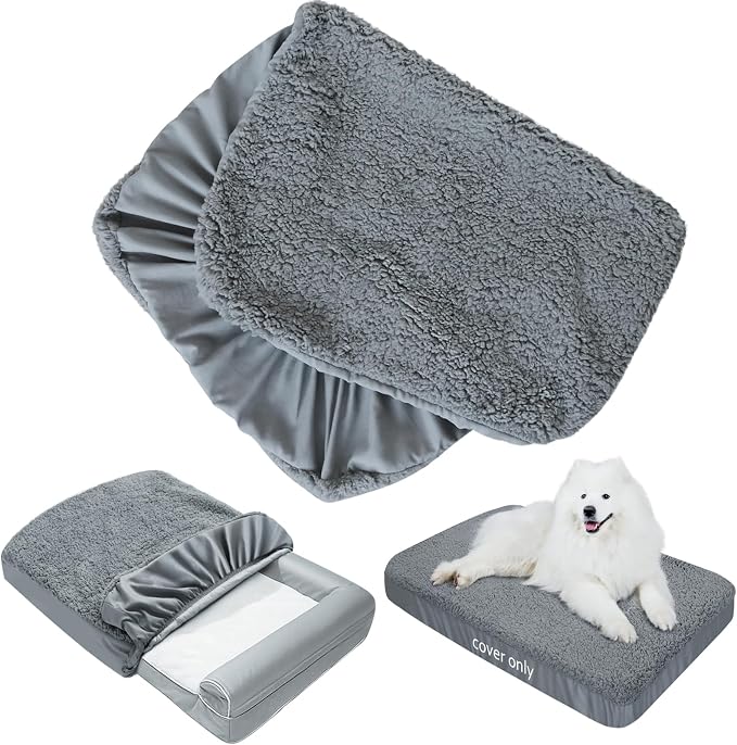 Dog Bed Covers 2 Pack Soft Plush Replacement Washable, Waterproof Pet Mattress Bed Liner Grey 41x29 Inches, for Dog/Cat, Cover Only by Moonsea