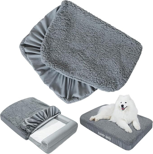 Dog Bed Covers 2 Pack Soft Plush Replacement Washable, Waterproof Pet Mattress Bed Liner Grey 41x29 Inches, for Dog/Cat, Cover Only by Moonsea