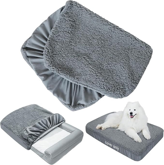 Dog Bed Covers Soft Plush Replacement Washable, Waterproof Dog Bed Liner Grey, Pet Mattress Cover 30x20 Inches, Cover Only by Moonsea