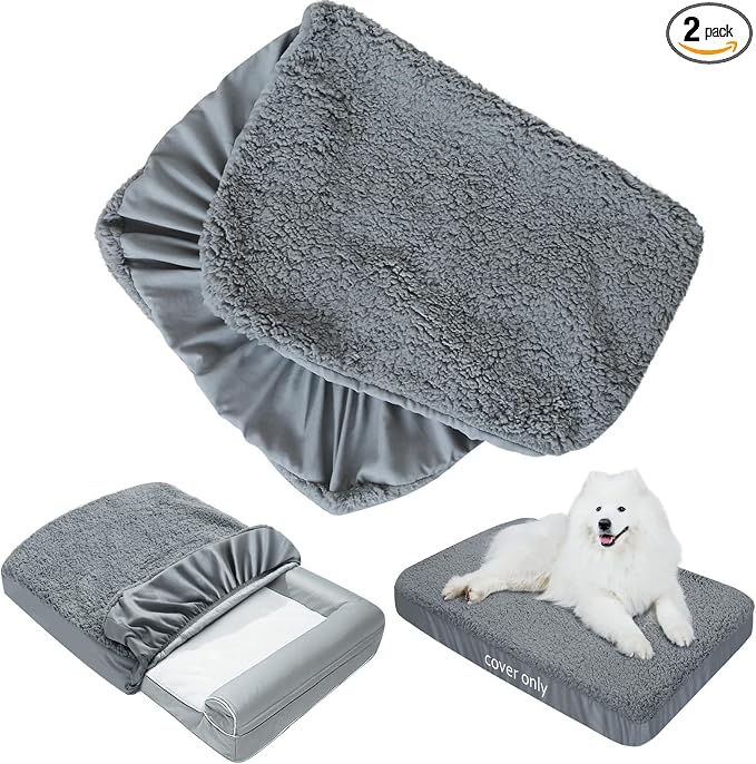 Dog Bed Covers 2 Pack Soft Plush Replacement Washable, Waterproof Pet Mattress Bed Liner Grey 30x20 Inches, for Dog/Cat, Cover Only by Moonsea