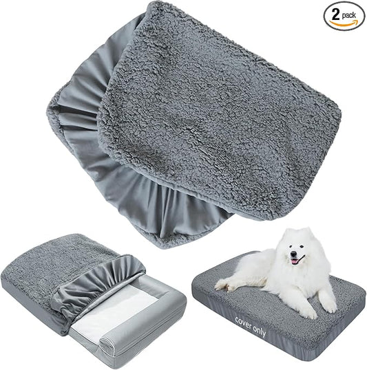 Dog Bed Covers 2 Pack Soft Plush Replacement Washable, Waterproof Pet Mattress Bed Liner Grey 30x20 Inches, for Dog/Cat, Cover Only by Moonsea