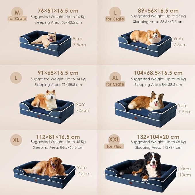 EHEYCIGA Orthopedic Dog Bed Medium Size Dog, Waterproof Washable Pet Beds | Non-Slip Bottom and Egg-Crate Memory Foam Dog Couch Bed with Washable Removable Cover, Navy - Image 5