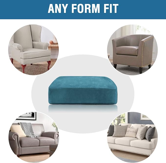 H.VERSAILTEX Velvet Stretch Couch Cushion Cover Plush Cushion Slipcover for Chair Loveseat Sofa Cushion Furniture Protector Seat Cushion Sofa Cover (2 Piece Medium Sofa Cushion Covers, Peacock Blue) - Image 7