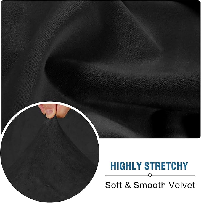 H.VERSAILTEX Velvet Stretch Couch Cushion Cover Plush Cushion Slipcover for Chair Loveseat Sofa Cushion Furniture Protector Seat Cushion Sofa Cover (2 Piece Medium Sofa Cushion Covers, Black) - Image 5