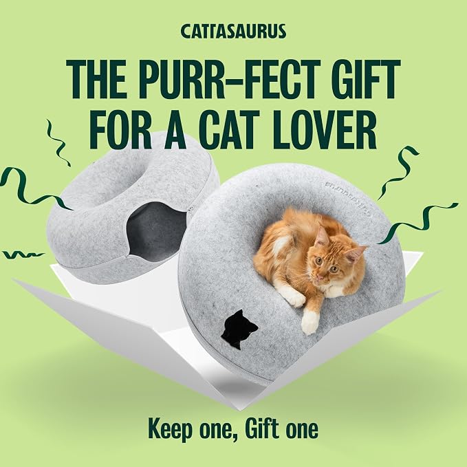 Cattasaurus Peekaboo Cat Cave Duo Jumbo Set, Extra Spacious Cat Donut for Multiple & Large Kitty 15+ lbs, Scratch Detachable Cat Beds for Indoor Cats, Washable Cat Tunnel Bed, Best Kitten Toys - Image 4