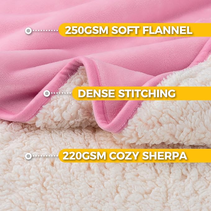 Sunheir Waterproof Blanket for Queen Size Bed - 90"x86" Soft Reversible Sherpa Fleece Flannel Dog Blankets for Large Dogs, Pet Blanket for Bed, Couch, Soft Plush Furniture Protector, Pink - Image 2
