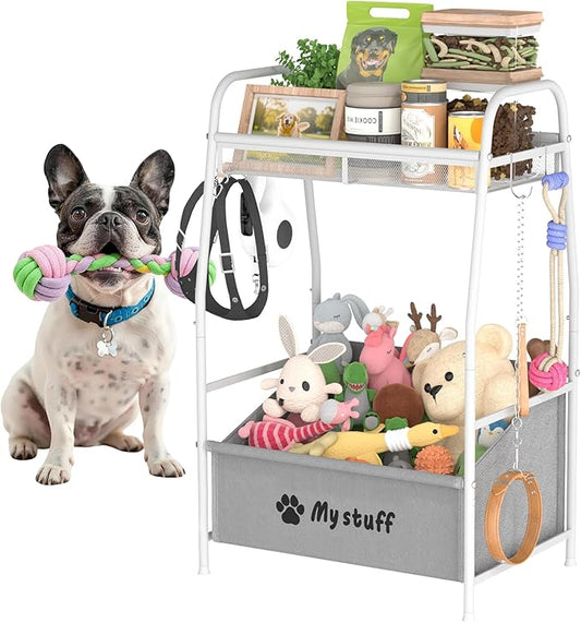 Kaiferty Medium Dog Toy basket, Toy Box for Dogs, Pet Toys Bin Dog Metal Wire Basket for Toys, Food Storage, Storage Organizer Chest Storage, Toy Box for Living Room Area (White) by Kaiferty