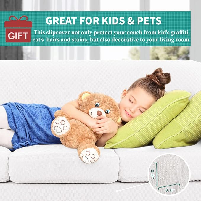 YEMYHOM Latest Checkered 3 Pieces Couch Covers for 2 Cushion Couch High Stretch Thickened Love Seat Sofa Cover for Dogs Pets Anti Slip Elastic Loveseat Slipcover Protector (White), 55"-69"(2 CUSHIONS) - Image 3