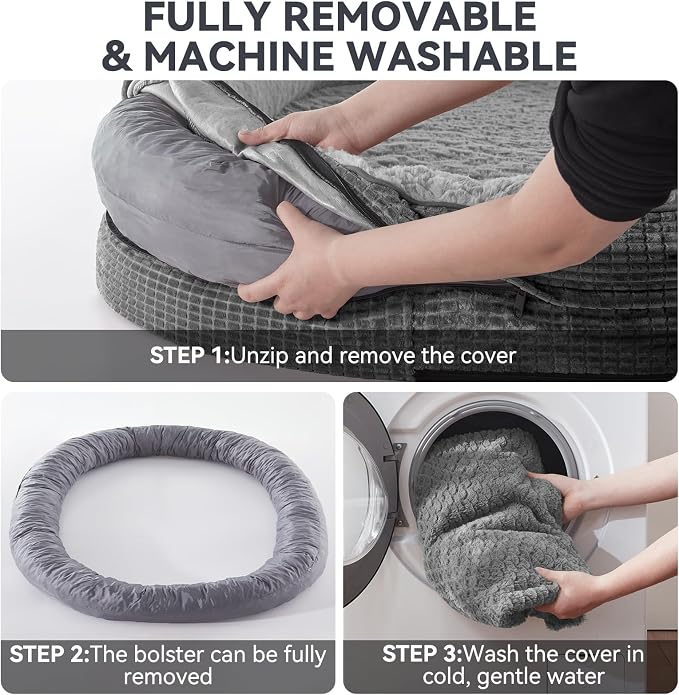 JOEJOY Orthopedic Dog Beds Large Sized Dog, XL Egg-Crate Memory Foam Pet Couch Bed with Bolster Sides, Waterproof Lining, Removable Washable Cover & Non-Slip Bottom, Grey - Image 8