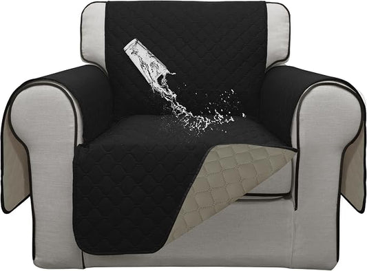 ISSUNTEX Double Protection 100% Waterproof Chair Sofa Cover for Living Room, Reversible Furniture Protector for Dogs, Pets, Kids (Chair, Black/Beige) by ISSUNTEX