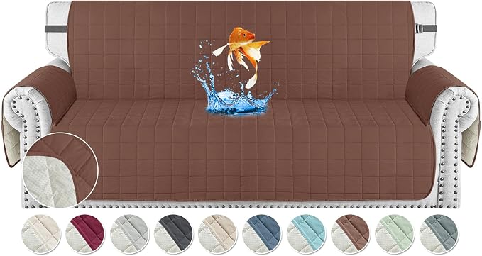 MAXIJIN Waterproof Couch Covers for 3 Cushion Couch Sofa Pet Friendly, 69" Quilted Sofa Covers Washable Dog Couch Cover Protector with Elastic Strap & Side Pocket (Sofa, Coffee) by MAXIJIN