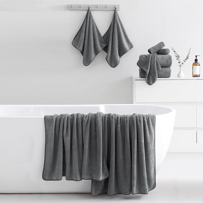 18 Piece Microfiber Bath Towels Set - 6 Bath Sheets,6 Hand Towels And 6 Washcloths,Soft Family Towels,Highly Absorbent Bathroom Towel,Quick Dry Shower Towel Luxury Towels For Hotel Spa Dorm-Dark Gray - Image 5