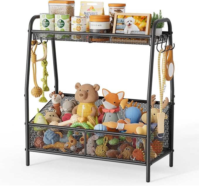 Lomivra Full Metal Dog Toy Basket, 23.6"x11.2"x7.9" Large Dogs Toy Bin with Storage Organizer, Chew-Resistant Toy Box for Dog Stuff Accessories, Pet Toy Storage Holder for Cat Dogs Essential Supplies by Lomivra