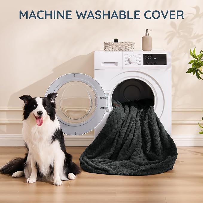ChiXnuggle Faux Fur Washable Human Dog Bed Cover（Only Human Dog Bed） | 72*40*10,removable replace cover,soft fur,non-slip bottom,dark grey - Image 3