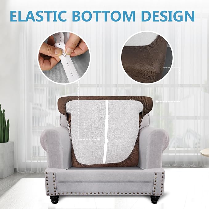ANARACHON Leather Look Couch Cushion Covers Sofa Seat Slipcovers Sets Couches Furniture Protector for Sectional Armchair Loveseat Pets Kids Stretch Spandex Fabric (1 T-Cushion Armchair, Brown) - Image 4