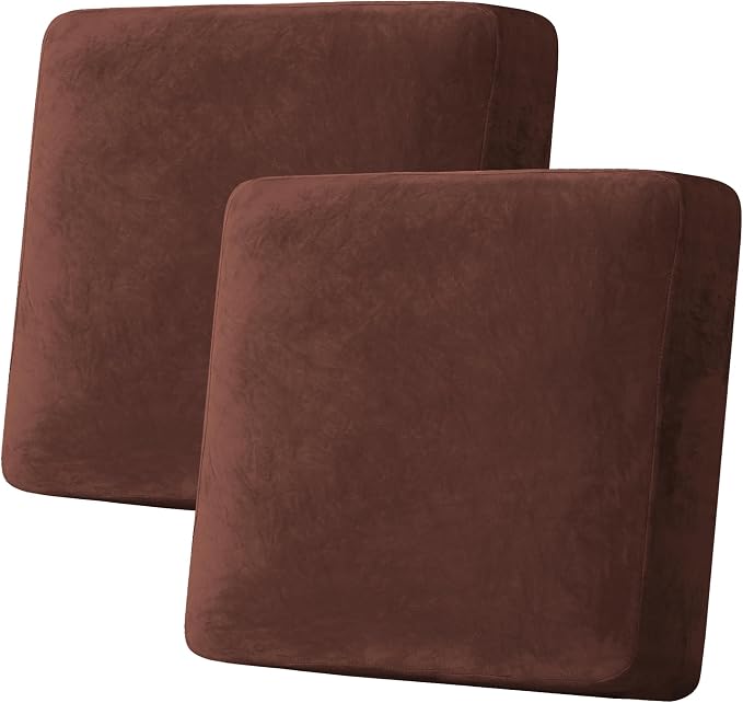 H.VERSAILTEX Velvet Stretch Couch Cushion Cover Plush Cushion Slipcover for Chair Loveseat Sofa Cushion Furniture Protector Seat Cushion Sofa Cover (2 Piece Large Sofa Cushion Covers, Burnt Brick) by HVERSAILTEX