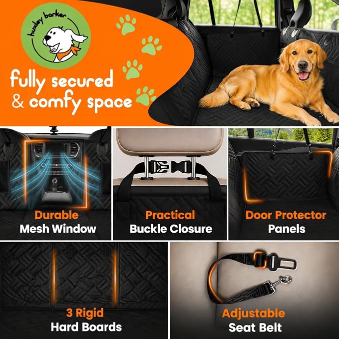 Car Back Seat Extender for Dogs – 40% Extra Space, 600D Oxford Waterproof Dog Car Seat Cover with Hard-Bottom Bridge, Non-Slip Base, Mesh Window & Storage Pockets – Foldable Design - Image 3
