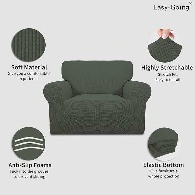 Easy-Going Stretch Oversized Chair Slipcover with Arm Washable Olive Green | 1-Piece Large chair covers armchair Furniture Protector for Living Room chair and a half cover Soft For Kids, Pet. - Image 3