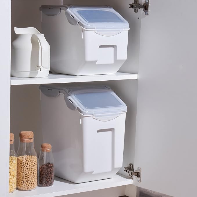 HANAMYA 15 Liter / 30 lbs Rice Storage Container with Measuring Cup, BPA free, For Rice | Grain | Pet Food | Flour, 2 count, White & Gray - Image 4