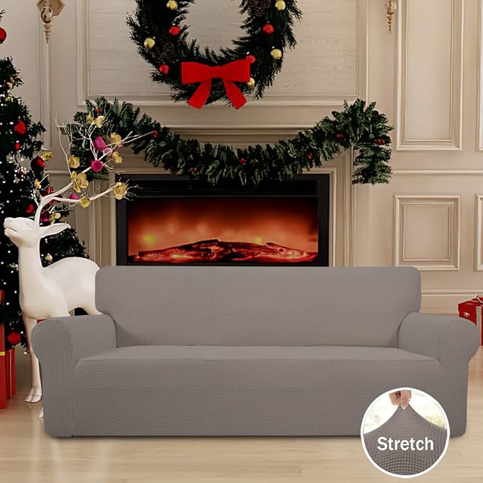 Easy-Going Stretch Couch Covers for Sofa Washable Large Taupe | 1-Piece Sofa Covers for 3 Cushion Couch Furniture Protector Couch Slipcover Soft with Bottom for Kids Pets - Image 2