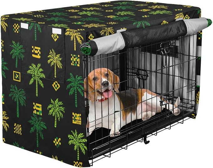 Dog Crate Cover Kennel Cover for Dog Cages Breathable for Wire Cage Indoor Outdoor Jamaican Tropical Tree Black - Image 2