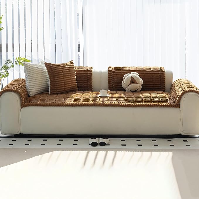 Sofa Couch Cover, Sofa Covers for Dogs Washable, Non-Slip Striped Sofa Slipcovers for Sectional Sofa, Sofa Cover Furniture Protector for L Shaped(Light Brown, 27.6"x 27.6") - Image 7