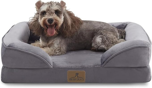 Bedfolks Orthopedic Dog Bed Extra Small, Waterproof Dog Sofa Bed for Small Dogs & Cats, Egg Foam Pet Couch Bed with Removable Washable Cover and Nonslip Bottom, Dark Grey by Bedfolks