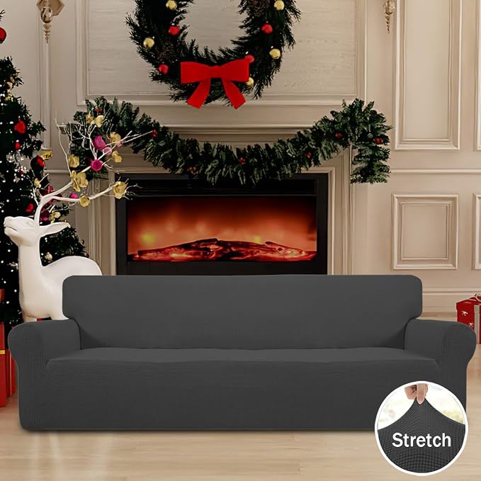 Easy-Going Stretch 4 Seater Oversized Sofa Couch Cover Dark Gray | 1-Piece Extra X-large Sofa Cover Furniture Protector Couch Soft with Bottom for Kids, Spandex Jacquard - Image 2