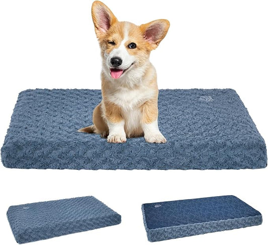 EMPSIGN Dog Bed Mat Crate Pad Mattress, Ultra Soft Pet Kennel, Navy, M | Reversible(Cool & Warm), Waterproof Linings, Removable Machine Washable Cover, for 30" Dog Crate, Soft Rose Plush/Canvas by EMPSIGN