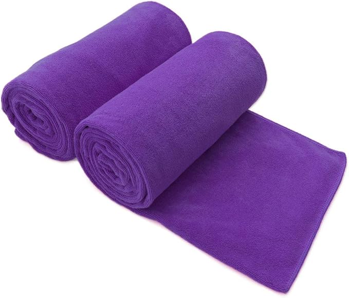 JML Microfiber Bath Towels, 2 Pack, 30" x 60", Violet | Oversized, Ultra Soft, Super Absorbent, Fast Drying, Perfect for Bathroom, Shower, Sauna, Yoga, Gym by JML