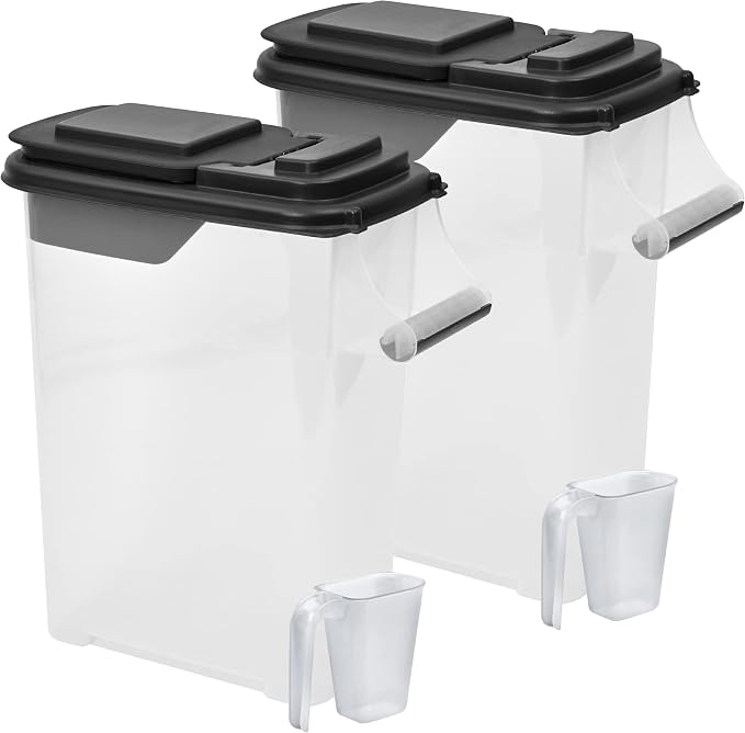 Buddeez Pet Food Storage Containers - Capacity Dog Food Storage Container, Cat Food Container, Bird Seed Storage Container, with Durable EZ Grip Handle, EZ Flip Lid & Scoop (2 Pack) 16 QT/16 LB by Buddeez