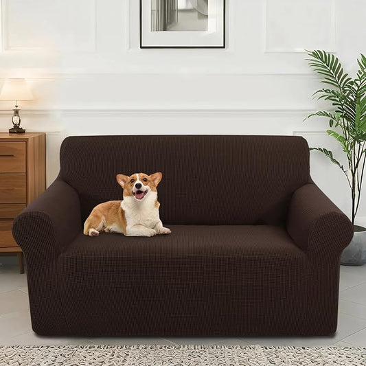Stretch loveseat Covers Washable Sofa Slipcover, Chocolate | 1 Piece Couch Covers for Sofa Furniture Protector with Non Skid Foam and Elastic Bottom for Kids, Dogs by LuxshareHome