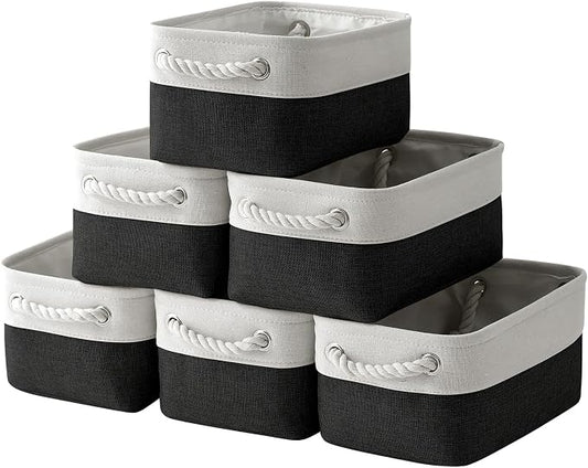 TheWarmHome Storage Bins for Shelves - 6 Pack 11.8x7.8x5.2 inch Collapsible Storage Cubes, Basket for Gifts Empty Closet Organizing Dog Toy Box (White & Black) by TheWarmHome