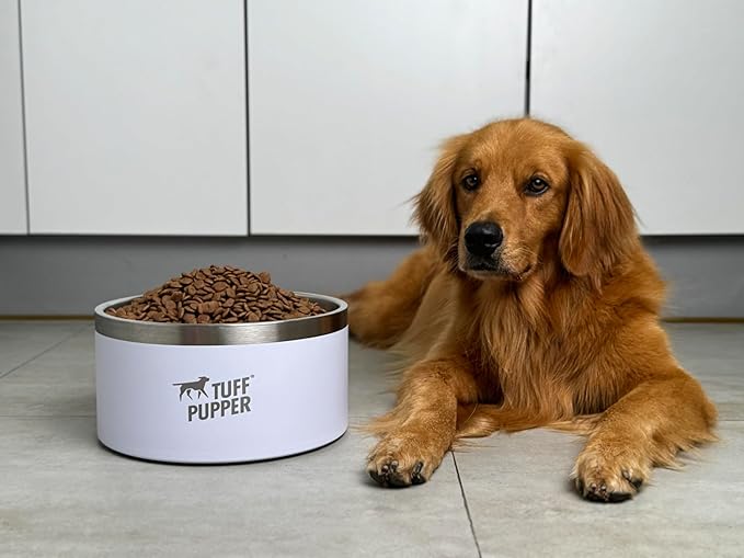 Tuff Pupper Heavy Duty Insulated Dog Bowl | Double Wall Stainless Steel Dog Food Dish | Non-Slip Spill Proof Dishwasher Safe Cat Bowl | Water Dish for Feeding Large Medium Small Pets (188oz, White) - Image 2