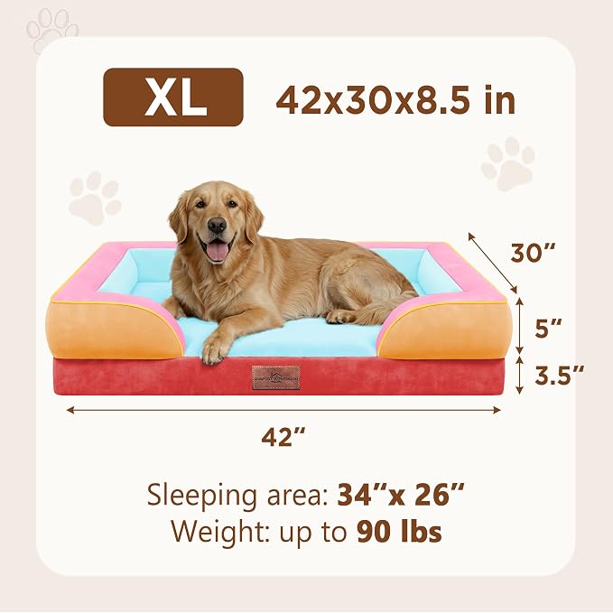 Comfort Expression Orthopedic Dog Bed for Extra Large Dogs with Bolster | Waterproof Dog Couch Bed with Washable Cover & Non-Slip Bottom, Supportive Egg Crate Foam XL Pet Bed, 42x30 Inch - Image 8