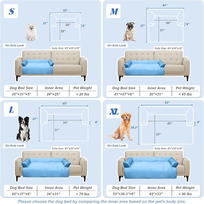 GGIB Cooling Dog Bed Mat with Bolster Pillow Washable Dog Couch Cover Breathable Summer Pet Couch Bed Protector Indoor(Large, Cooling Blue) - Image 6