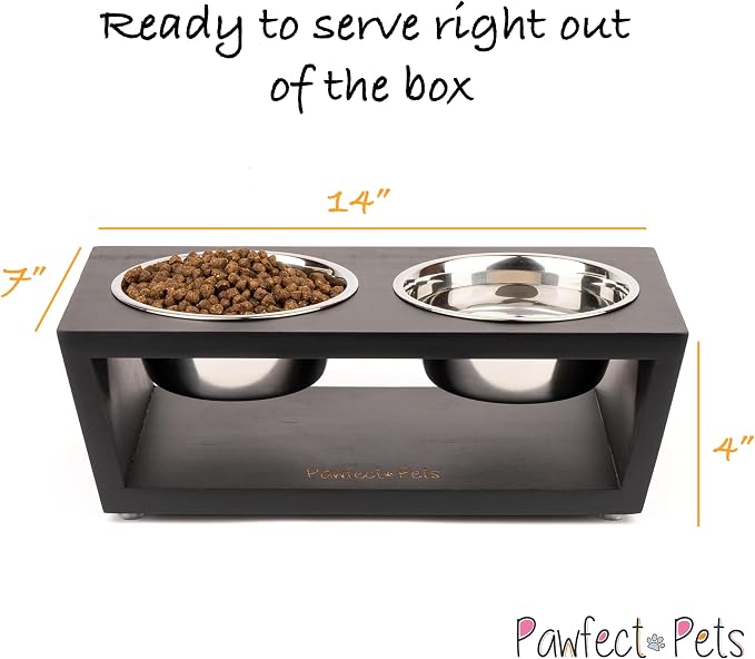 4" Tall Elevated Dog Bowls for Small Dogs, Food and Water Bowl Set by Pawfect Pets (Black) - Image 6