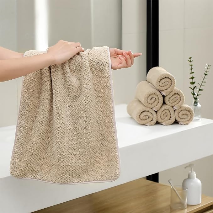 18 Piece Microfiber Bath Towels Set - 6 Bath Sheets,6 Hand Towels And 6 Washcloths,Soft Family Towels,Highly Absorbent Bathroom Towel,Quick Dry Shower Towel Luxury Towels For Hotel Spa Dorm-Camel - Image 3