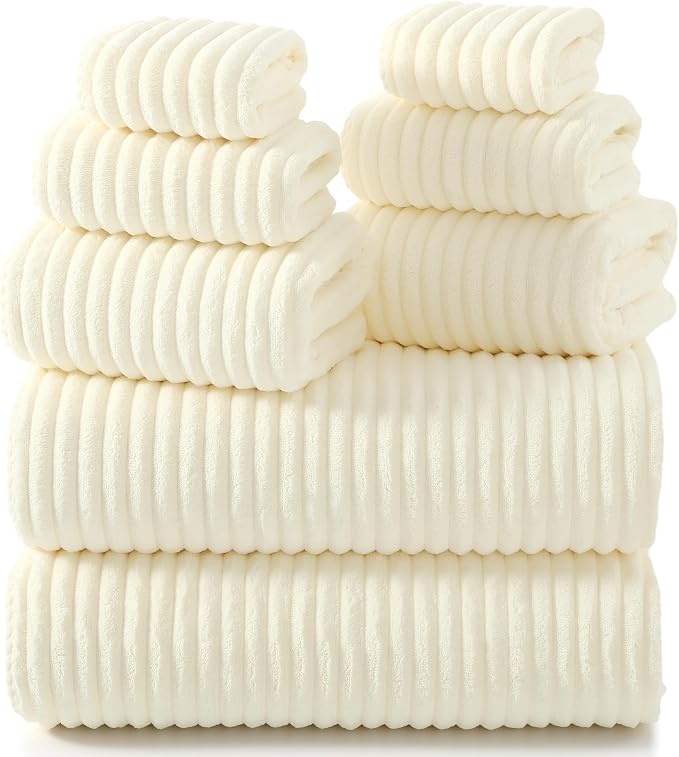 REDKISS Cream Microfiber Bath Towels Set 8 Piece - 70x35 Inches Bathroom Towels of 8 Large, Oversized Bath Towel with 2 Hair Towel Wrap, Highly Absorbent Soft Shower Towels for Bathroom, Hotel, Gym by REDKISSOnline
