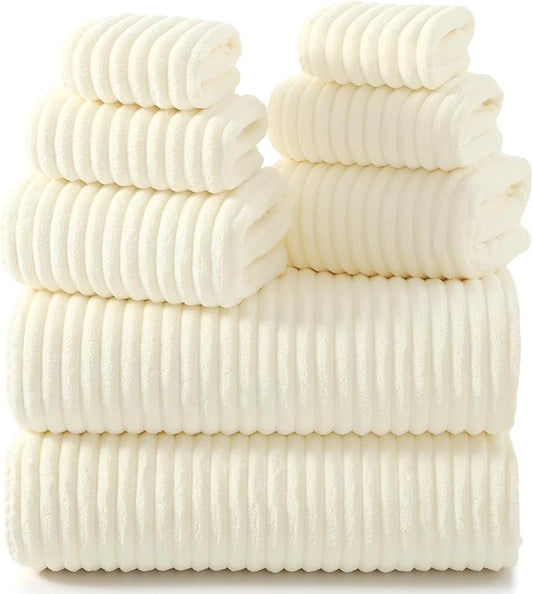 REDKISS Cream Microfiber Bath Towels Set 8 Piece - 70x35 Inches Bathroom Towels of 8 Large, Oversized Bath Towel with 2 Hair Towel Wrap, Highly Absorbent Soft Shower Towels for Bathroom, Hotel, Gym by REDKISSOnline