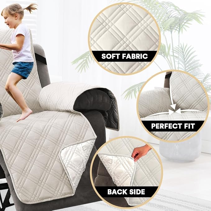 PrinceDeco Recliner Cover 100% Waterproof Couch Cover Sofa Cover for Living Room Water Resistant Furniture Protector with Elastic Straps for Pets Dog(Recliner28,French Oak) - Image 4
