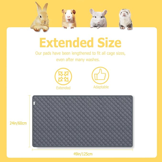 Guinea Pig Bedding, 49x24in 2 Pack Washable Guinea Pig Cage Liners, Waterproof Reusable & Anti Slip, Super Absorbent Guinea Pig Pee Pad for Midwest Cage, Small Animal, Rabbit, Bunny, Beige - Image 3