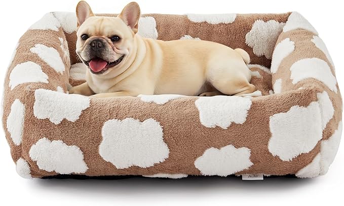 JOEJOY Small Dog Bed for Small Dogs, Rectangle Washable Orthopedic Dog Bed with Removable Zipper Cover, Cute Soft Calming Puppy Pet Bed with Jacquard Shaggy Plush & Non Skid Bottom by JOEJOY