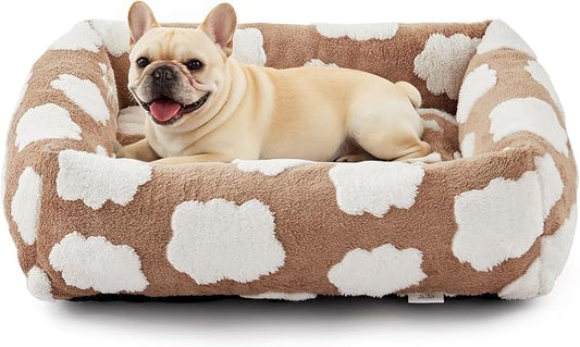 JOEJOY Small Dog Bed for Small Dogs, Rectangle Washable Orthopedic Dog Bed with Removable Zipper Cover, Cute Soft Calming Puppy Pet Bed with Jacquard Shaggy Plush & Non Skid Bottom by JOEJOY
