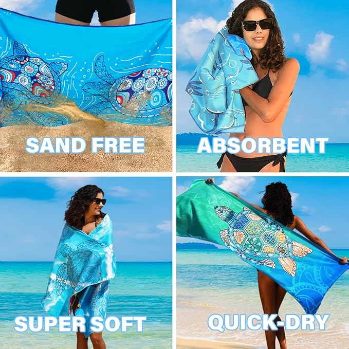 Widdonen Microfiber Beach Towel,Compact 2 Pack-71x32 Inch with Bag Travel | Extra Large,Lightweight,Thin,Sand Free,Quick Dry,Absorbent.Packable for Camping,Swim,Pool,Bath,Picnic,Cruise Essentials Gift - Image 8